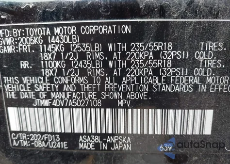 2010 Toyota Rav4 Sport z USA, uszkodzony, nr VIN JTMWF4DV7A5027108